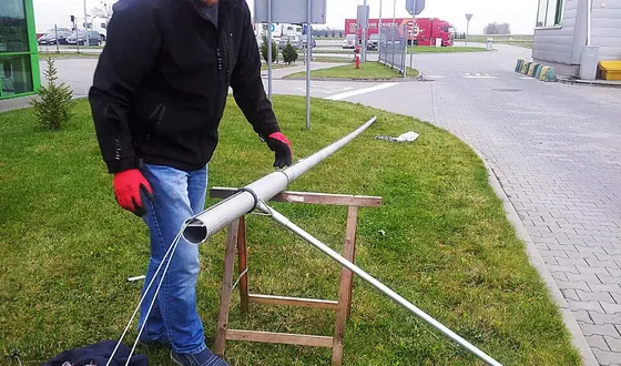 Warszowice — maszt z ramieniem, wymiana pętli linowej